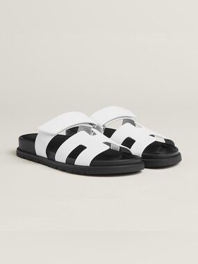 Authentic NWT Hermes White Chypre sandal Leather H Slide